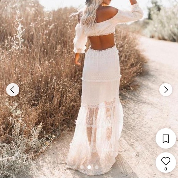 NWT Skylar Rose Lace Porsha Tiered Prairie Off Shoulder Open Back Maxi Dress - Picture 2 of 2